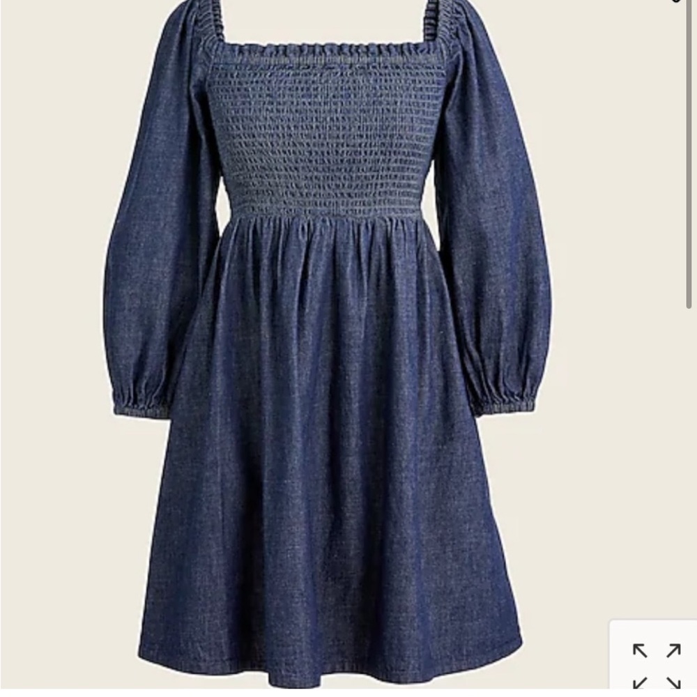 J.Crew 100%Cotton Smocked Fitted Bodice Long Puff Sleeve Chambray PullOn Dress S - Picture 3 of 16